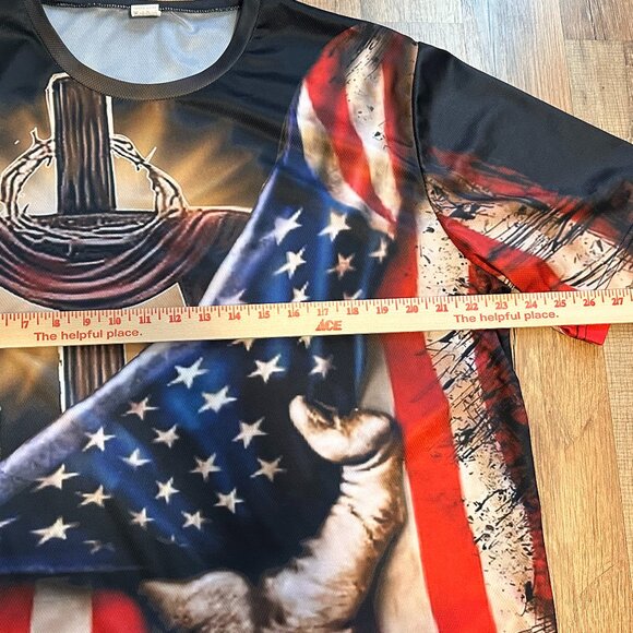 Christian Patriotic Graphic T-Shirt Jesus Cross American Flag Short Sleeve XXL - Picture 2 of 6